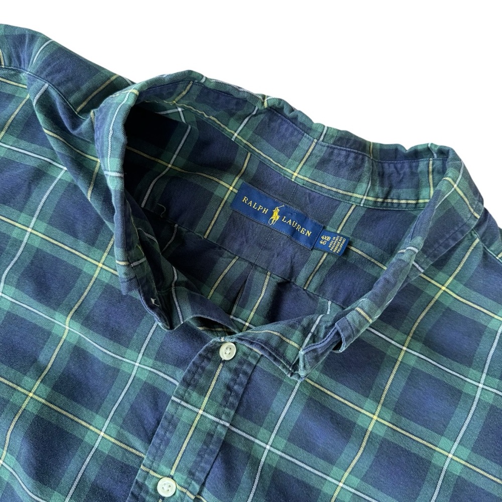 Ralph Lauren Navy & Green Plaid Cotton Button-Down Shirt